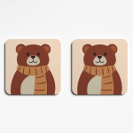 Autumnal Happy Bear with Scarf Coasters
