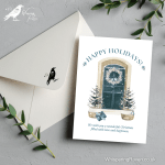 Beige and Blue Happy Holidays Christmas - A6 Greeting Card