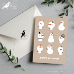Beige and White Snowmen Happy Holidays - A6 Greeting Card