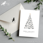 Black, Gold and White Elegant Christmas Tree - A6 Greeting Card