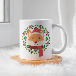 Christmas Fox and Wreath Ceramic 11oz Mug