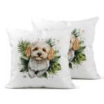 White Cockapoo Looking Up Linen Cushion Covers 30x30cm