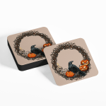 Raven Wreath Autumnal Halloween Coasters
