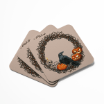 Raven Wreath Autumnal Halloween Coasters