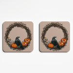 Raven Wreath Autumnal Halloween Coasters