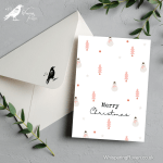 White & Pink Snowmen and Trees Minimalist Christmas - A6 Greeting Card
