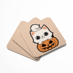 Cute White Cat on Pumpkin Coasters