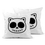 Happy Kawaii Cute Cat Skull Linen Cushion Covers