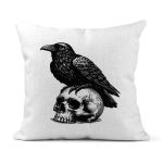 Raven on Skull Linen Cushion Covers