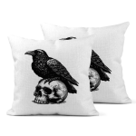 Raven on Skull Linen Cushion Covers