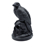 Handmade raven skull ornament in black Jesmonite, Gothic home décor sculpture