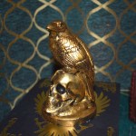 Black and Gold Raven Skull Ornament – Handmade - The Silent Sentinel