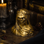 Regina Tenebris – Black and Gold Veiled Death Bust – Handmade